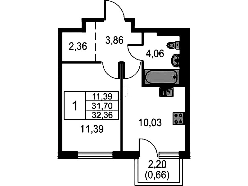 1-комнатная квартира 32.36 м², 15/15 эт., ЖК «Невская Долина»